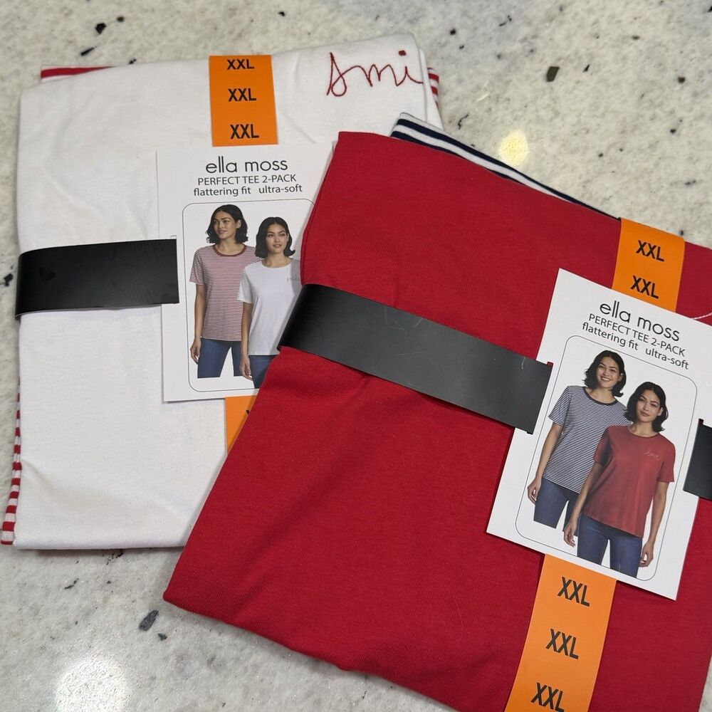 Ella Moss Shirt Womens XXL 2-Pack Perfect Tee Lot Of 2 (4 Total Tops) Blue Red